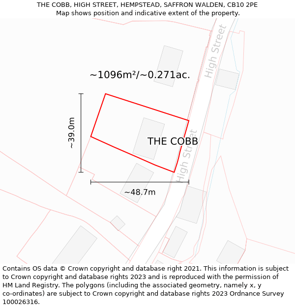 THE COBB, HIGH STREET, HEMPSTEAD, SAFFRON WALDEN, CB10 2PE: Plot and title map