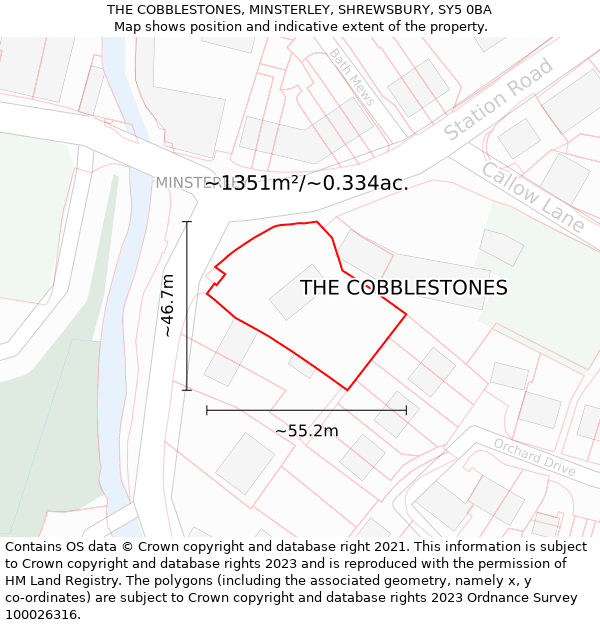 THE COBBLESTONES, MINSTERLEY, SHREWSBURY, SY5 0BA: Plot and title map