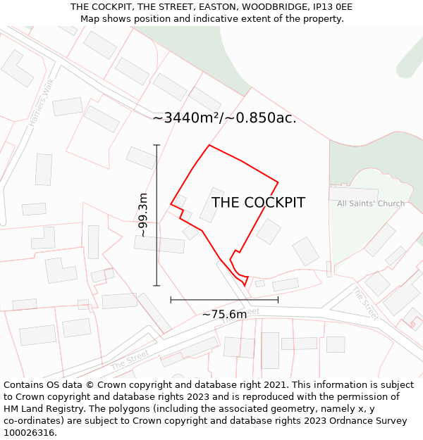 THE COCKPIT, THE STREET, EASTON, WOODBRIDGE, IP13 0EE: Plot and title map