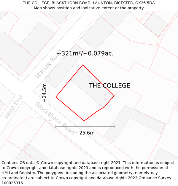 THE COLLEGE, BLACKTHORN ROAD, LAUNTON, BICESTER, OX26 5DA: Plot and title map