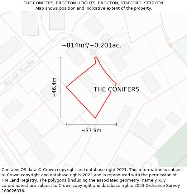 THE CONIFERS, BROCTON HEIGHTS, BROCTON, STAFFORD, ST17 0TN: Plot and title map