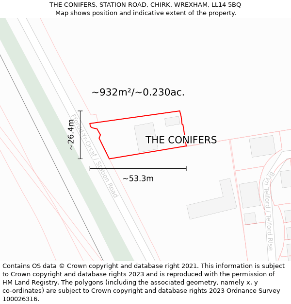 THE CONIFERS, STATION ROAD, CHIRK, WREXHAM, LL14 5BQ: Plot and title map