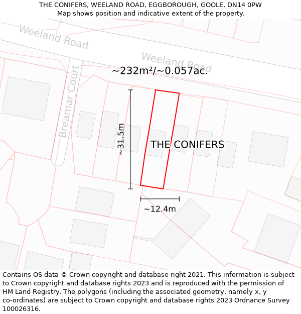 THE CONIFERS, WEELAND ROAD, EGGBOROUGH, GOOLE, DN14 0PW: Plot and title map