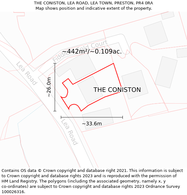 THE CONISTON, LEA ROAD, LEA TOWN, PRESTON, PR4 0RA: Plot and title map