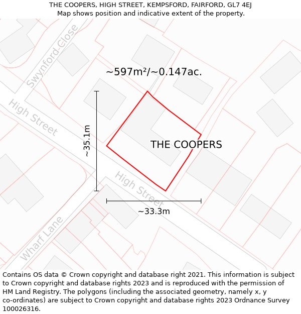 THE COOPERS, HIGH STREET, KEMPSFORD, FAIRFORD, GL7 4EJ: Plot and title map