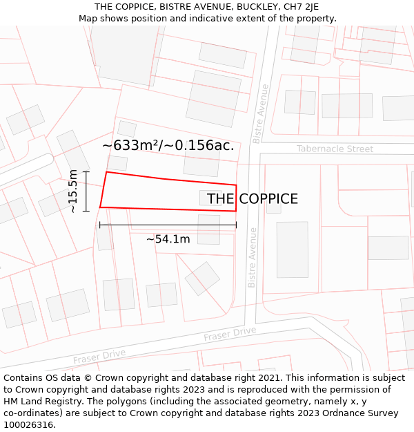 THE COPPICE, BISTRE AVENUE, BUCKLEY, CH7 2JE: Plot and title map