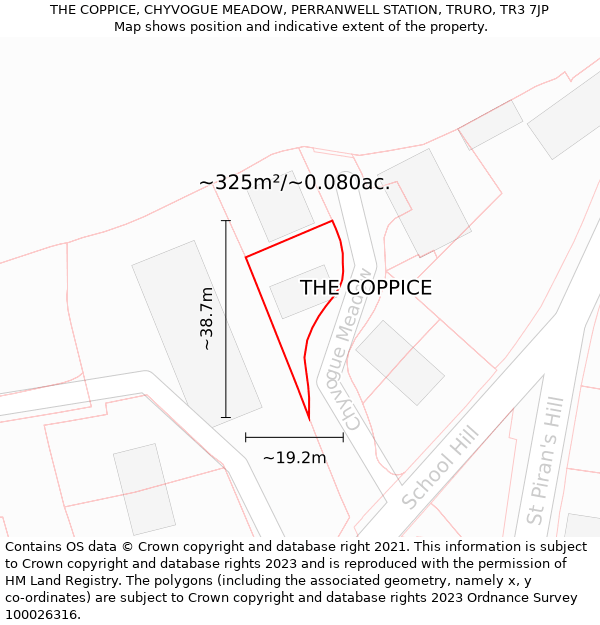 THE COPPICE, CHYVOGUE MEADOW, PERRANWELL STATION, TRURO, TR3 7JP: Plot and title map
