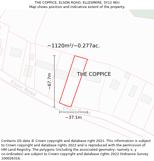 THE COPPICE, ELSON ROAD, ELLESMERE, SY12 9EU: Plot and title map