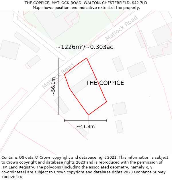 THE COPPICE, MATLOCK ROAD, WALTON, CHESTERFIELD, S42 7LD: Plot and title map