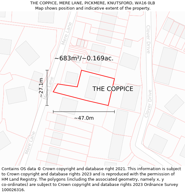 THE COPPICE, MERE LANE, PICKMERE, KNUTSFORD, WA16 0LB: Plot and title map