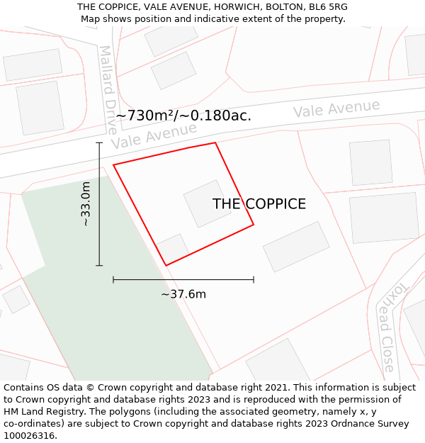 THE COPPICE, VALE AVENUE, HORWICH, BOLTON, BL6 5RG: Plot and title map