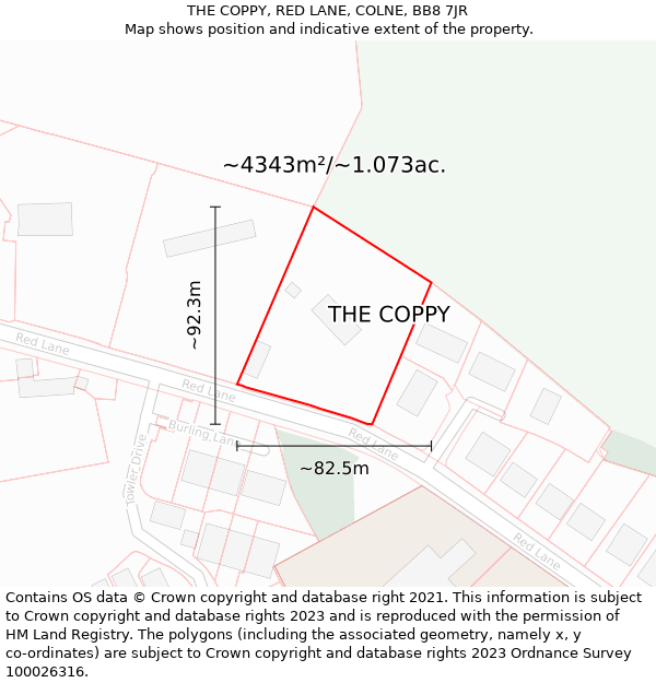THE COPPY, RED LANE, COLNE, BB8 7JR: Plot and title map