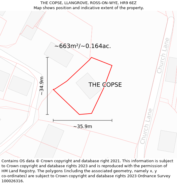 THE COPSE, LLANGROVE, ROSS-ON-WYE, HR9 6EZ: Plot and title map
