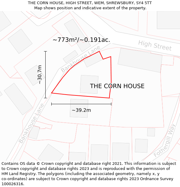 THE CORN HOUSE, HIGH STREET, WEM, SHREWSBURY, SY4 5TT: Plot and title map