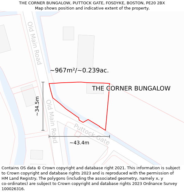 THE CORNER BUNGALOW, PUTTOCK GATE, FOSDYKE, BOSTON, PE20 2BX: Plot and title map