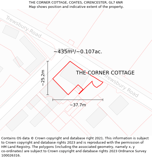 THE CORNER COTTAGE, COATES, CIRENCESTER, GL7 6NR: Plot and title map