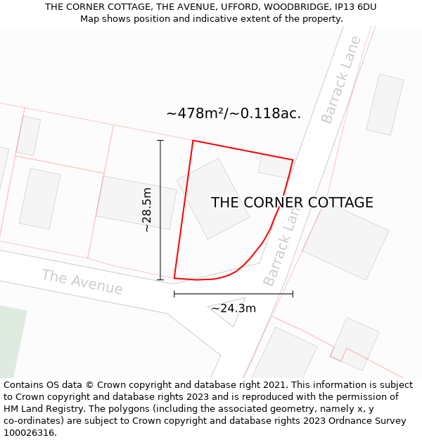 THE CORNER COTTAGE, THE AVENUE, UFFORD, WOODBRIDGE, IP13 6DU: Plot and title map