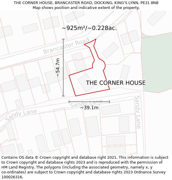 THE CORNER HOUSE, BRANCASTER ROAD, DOCKING, KING'S LYNN, PE31 8NB: Plot and title map