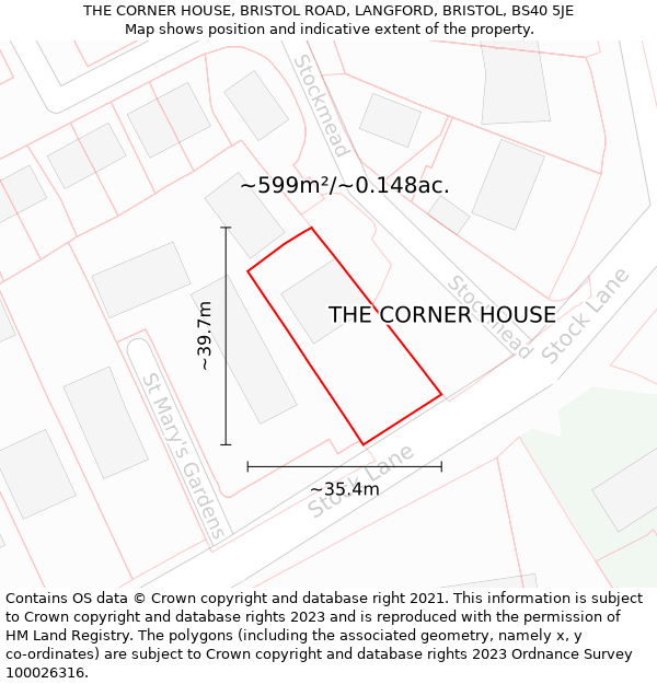 THE CORNER HOUSE, BRISTOL ROAD, LANGFORD, BRISTOL, BS40 5JE: Plot and title map