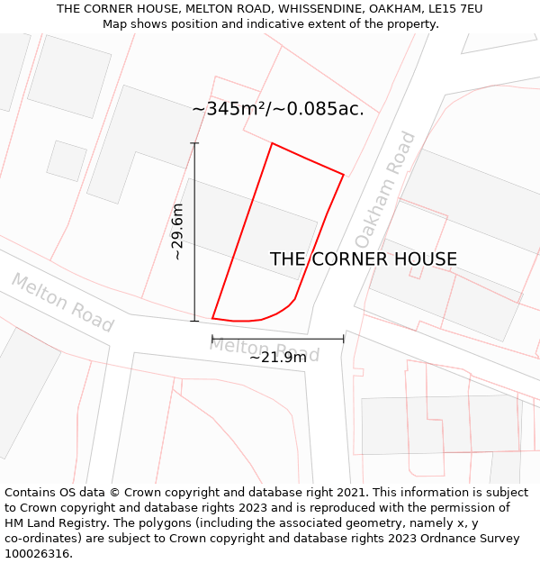 THE CORNER HOUSE, MELTON ROAD, WHISSENDINE, OAKHAM, LE15 7EU: Plot and title map