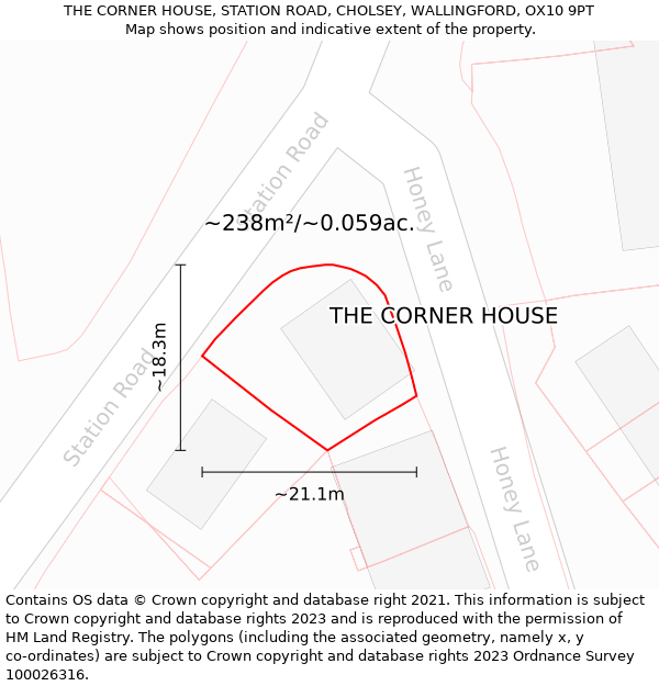 THE CORNER HOUSE, STATION ROAD, CHOLSEY, WALLINGFORD, OX10 9PT: Plot and title map