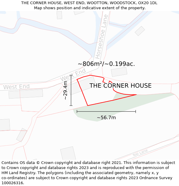 THE CORNER HOUSE, WEST END, WOOTTON, WOODSTOCK, OX20 1DL: Plot and title map