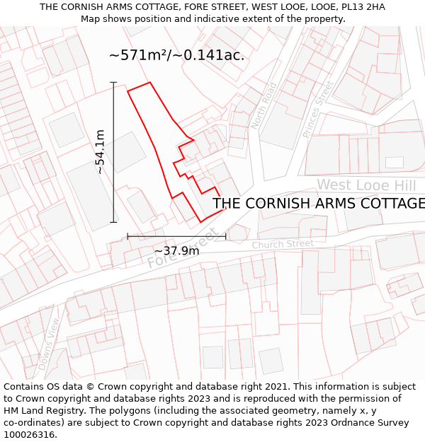 THE CORNISH ARMS COTTAGE, FORE STREET, WEST LOOE, LOOE, PL13 2HA: Plot and title map