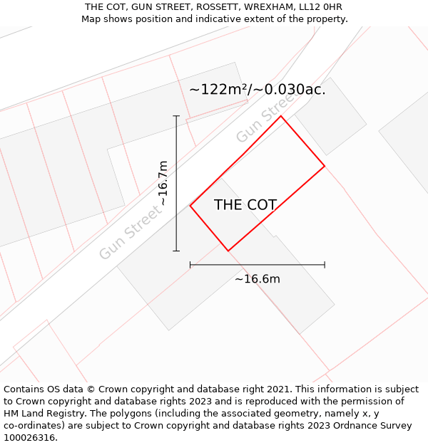 THE COT, GUN STREET, ROSSETT, WREXHAM, LL12 0HR: Plot and title map