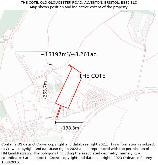 THE COTE, OLD GLOUCESTER ROAD, ALVESTON, BRISTOL, BS35 3LQ: Plot and title map