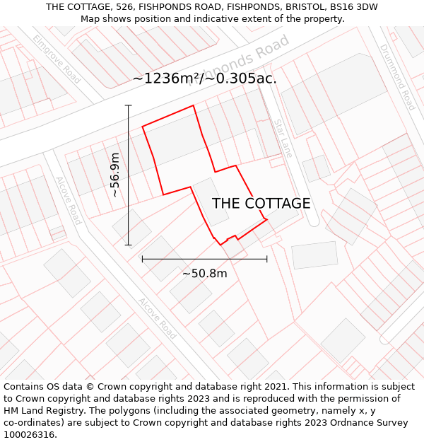 THE COTTAGE, 526, FISHPONDS ROAD, FISHPONDS, BRISTOL, BS16 3DW: Plot and title map