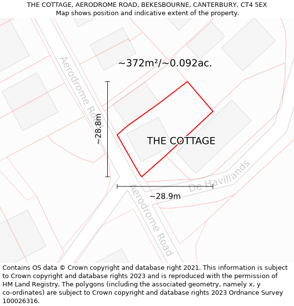 THE COTTAGE, AERODROME ROAD, BEKESBOURNE, CANTERBURY, CT4 5EX: Plot and title map