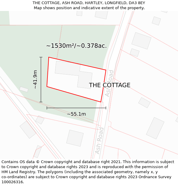 THE COTTAGE, ASH ROAD, HARTLEY, LONGFIELD, DA3 8EY: Plot and title map