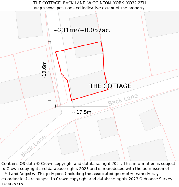 THE COTTAGE, BACK LANE, WIGGINTON, YORK, YO32 2ZH: Plot and title map