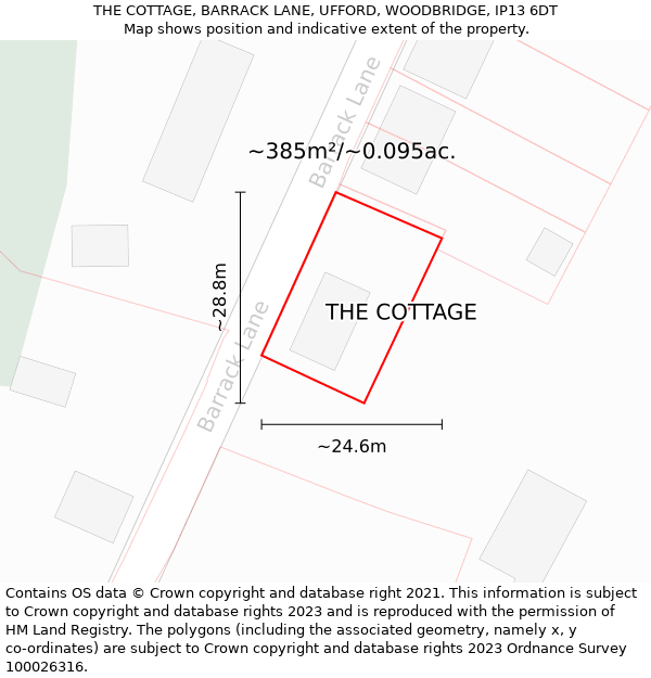 THE COTTAGE, BARRACK LANE, UFFORD, WOODBRIDGE, IP13 6DT: Plot and title map