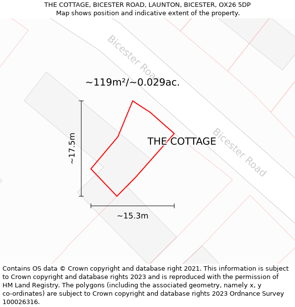 THE COTTAGE, BICESTER ROAD, LAUNTON, BICESTER, OX26 5DP: Plot and title map