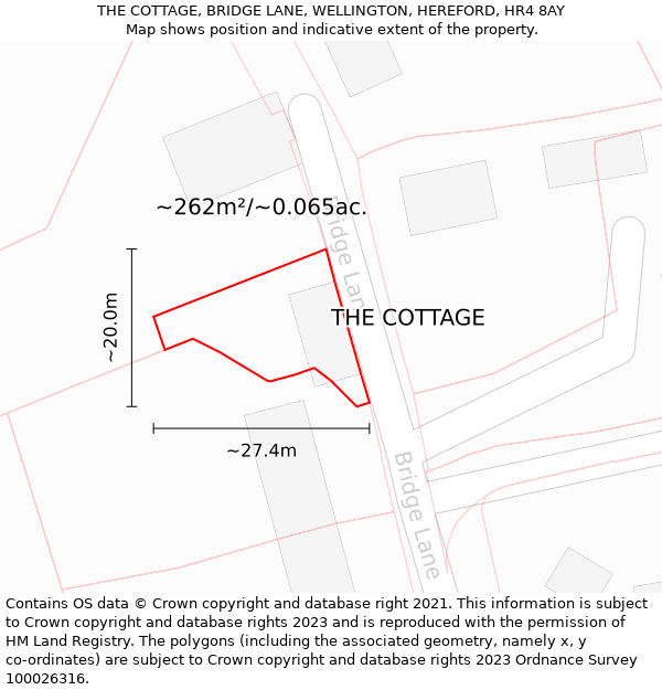 THE COTTAGE, BRIDGE LANE, WELLINGTON, HEREFORD, HR4 8AY: Plot and title map