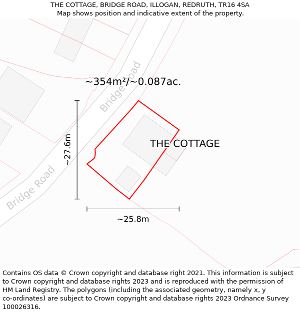 THE COTTAGE, BRIDGE ROAD, ILLOGAN, REDRUTH, TR16 4SA: Plot and title map