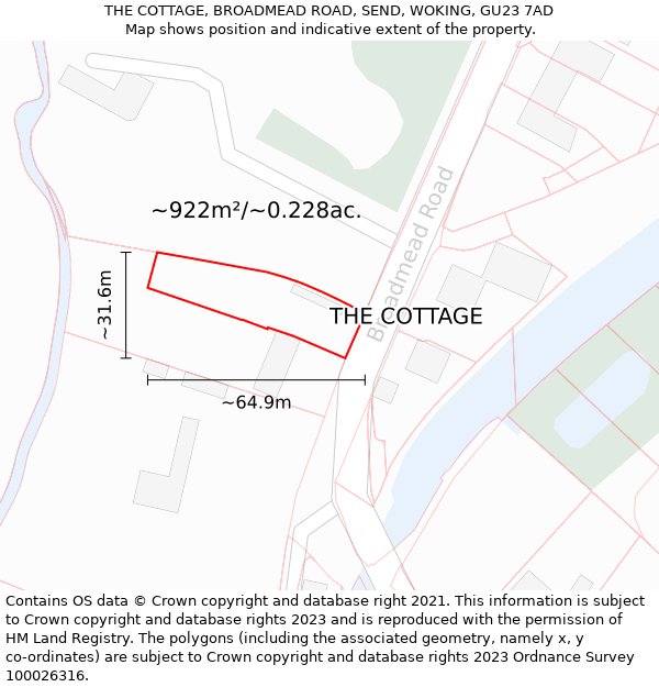 THE COTTAGE, BROADMEAD ROAD, SEND, WOKING, GU23 7AD: Plot and title map