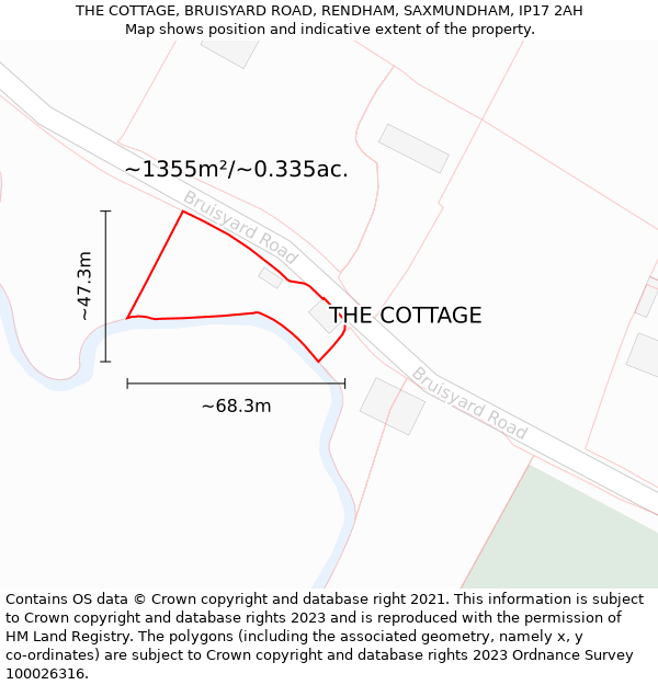 THE COTTAGE, BRUISYARD ROAD, RENDHAM, SAXMUNDHAM, IP17 2AH: Plot and title map
