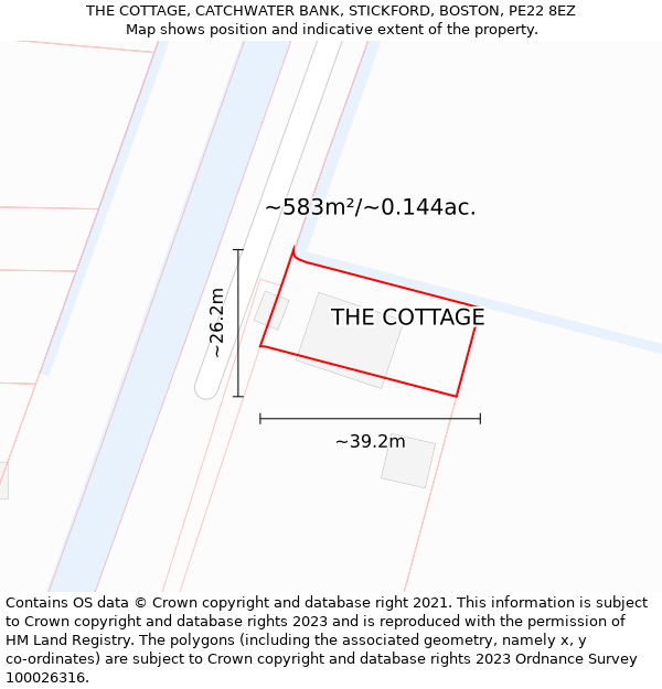 THE COTTAGE, CATCHWATER BANK, STICKFORD, BOSTON, PE22 8EZ: Plot and title map