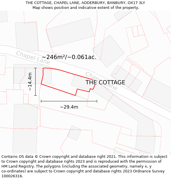 THE COTTAGE, CHAPEL LANE, ADDERBURY, BANBURY, OX17 3LY: Plot and title map