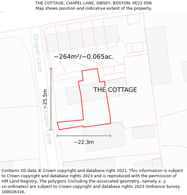 THE COTTAGE, CHAPEL LANE, SIBSEY, BOSTON, PE22 0SN: Plot and title map