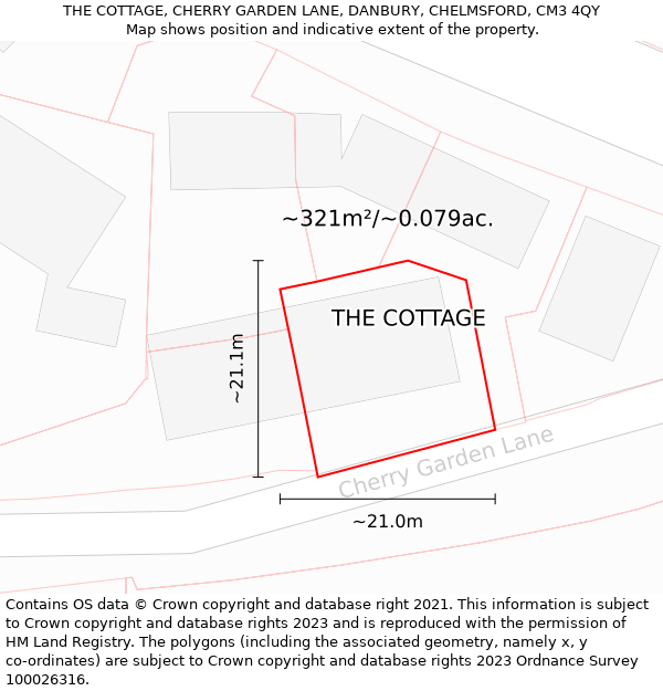 THE COTTAGE, CHERRY GARDEN LANE, DANBURY, CHELMSFORD, CM3 4QY: Plot and title map