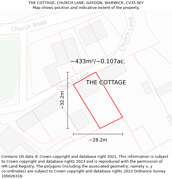 THE COTTAGE, CHURCH LANE, GAYDON, WARWICK, CV35 0EY: Plot and title map