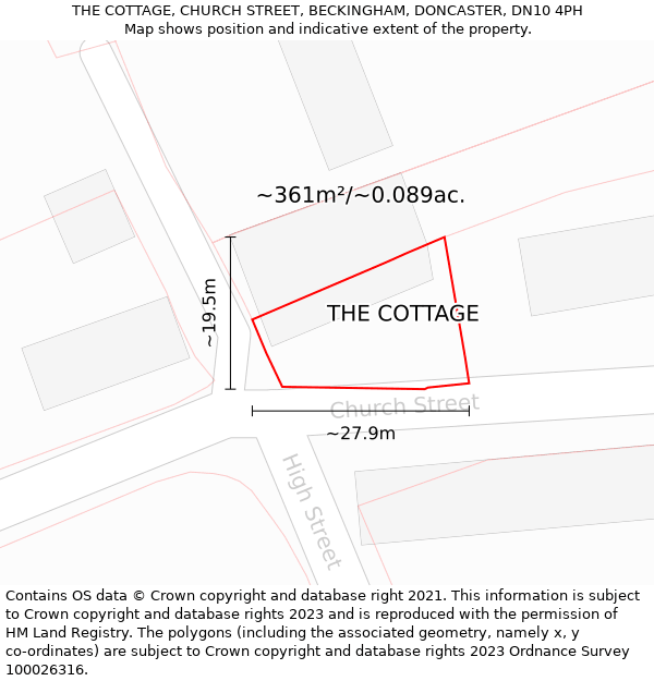 THE COTTAGE, CHURCH STREET, BECKINGHAM, DONCASTER, DN10 4PH: Plot and title map
