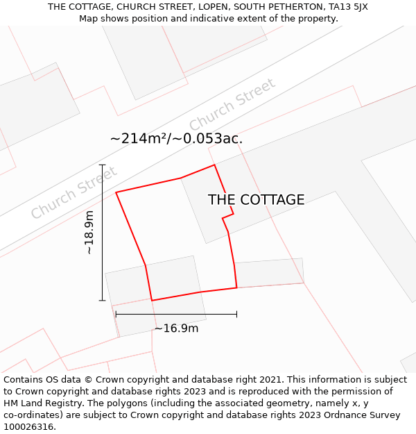 THE COTTAGE, CHURCH STREET, LOPEN, SOUTH PETHERTON, TA13 5JX: Plot and title map