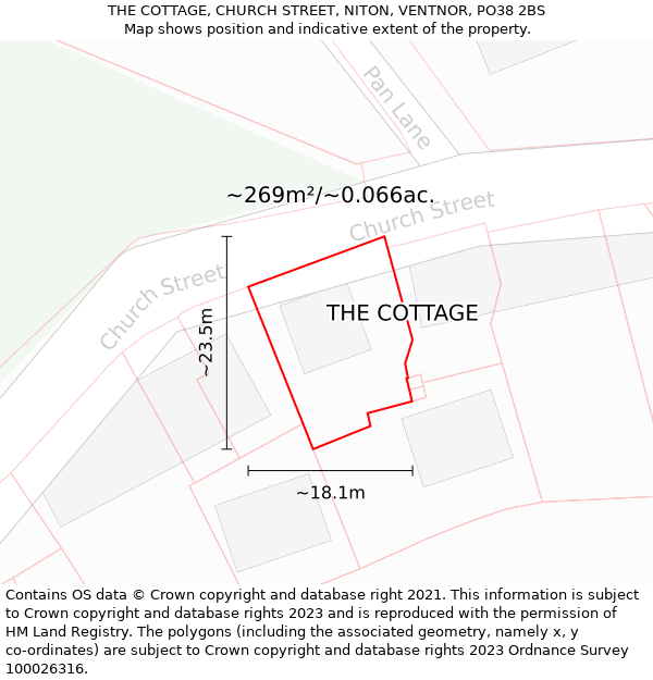 THE COTTAGE, CHURCH STREET, NITON, VENTNOR, PO38 2BS: Plot and title map