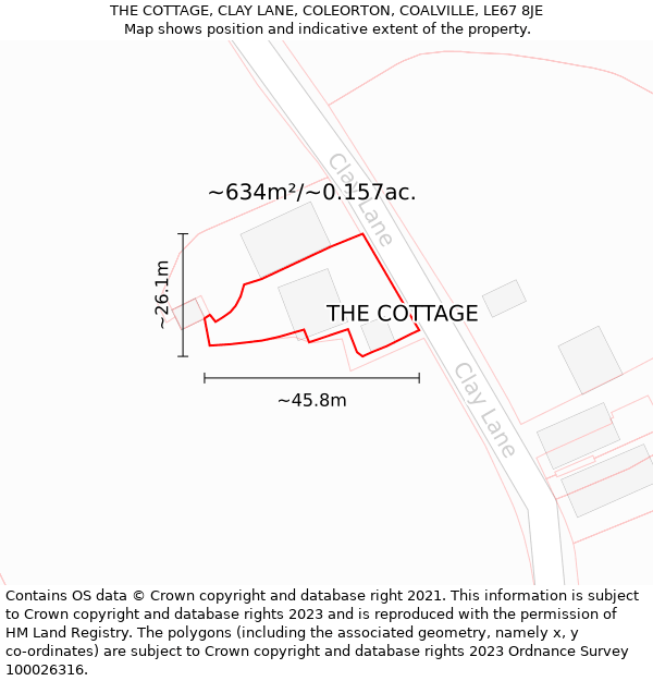 THE COTTAGE, CLAY LANE, COLEORTON, COALVILLE, LE67 8JE: Plot and title map