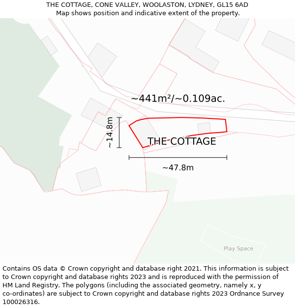 THE COTTAGE, CONE VALLEY, WOOLASTON, LYDNEY, GL15 6AD: Plot and title map