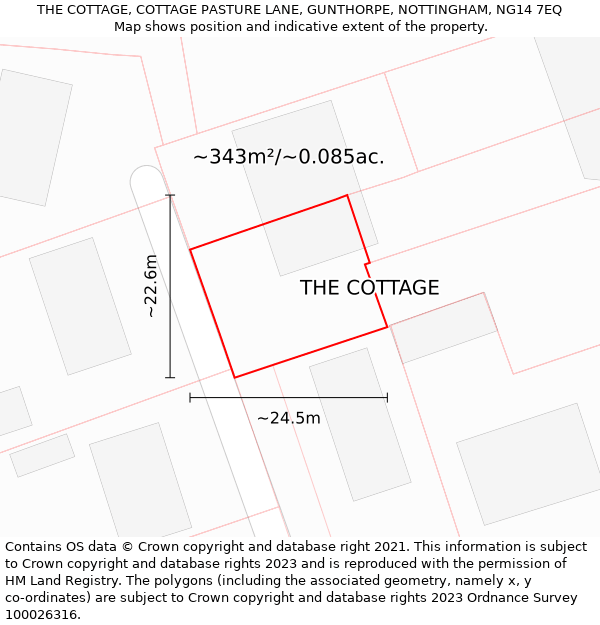 THE COTTAGE, COTTAGE PASTURE LANE, GUNTHORPE, NOTTINGHAM, NG14 7EQ: Plot and title map